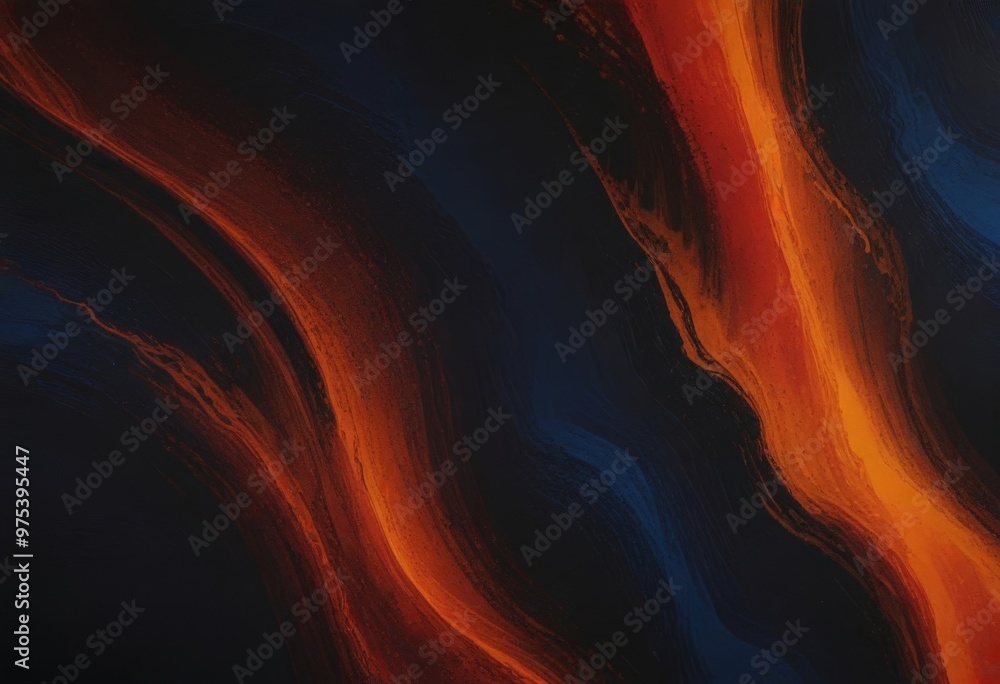 Poster a striking abstract pattern of swirling lines and colors, predominantly in shades of orange and blue