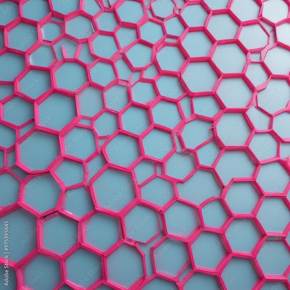Aufkleber a close-up view of a pattern of pink hexagonal shapes on a blue background.