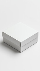 Fototapeta premium A clean, minimalistic white packaging box is displayed, perfect for product presentation or gift giving. Its simple design allows for customization and branding opportunities