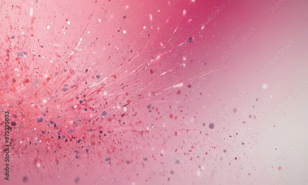 Poster a pink background with a multitude of small white dots scattered across it, creating a sense of move