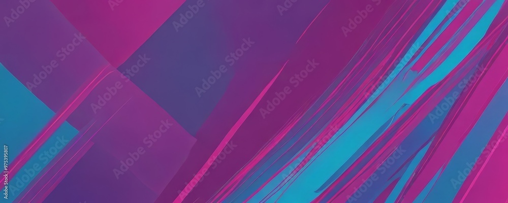 Poster a vibrant abstract composition with diagonal lines and intersecting shapes in shades of purple, blue