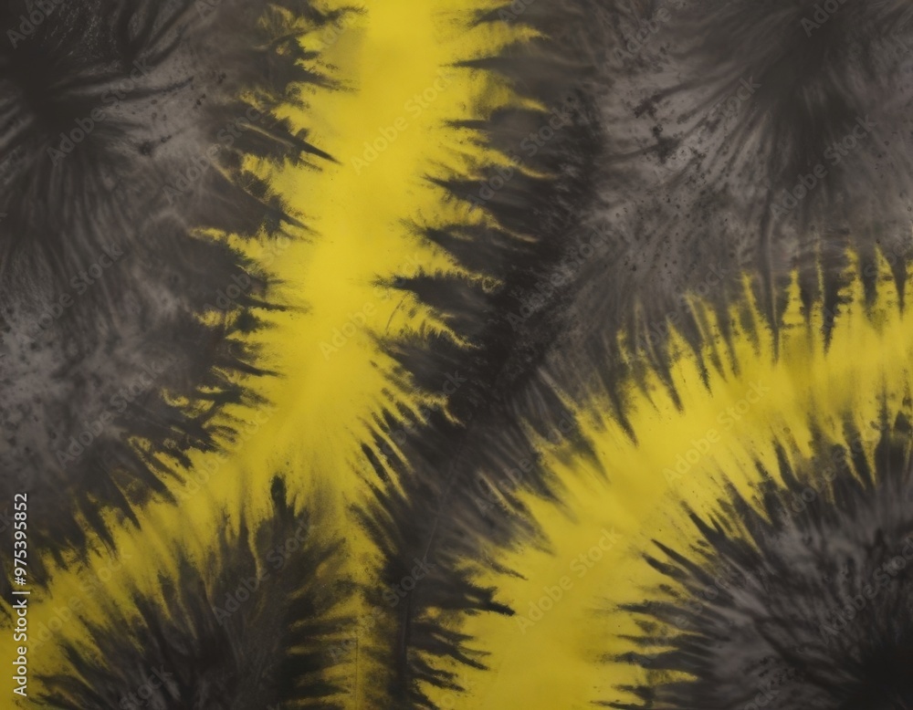 Poster a close-up view of a tie-dye pattern with a striking contrast of black and yellow colors. the patter