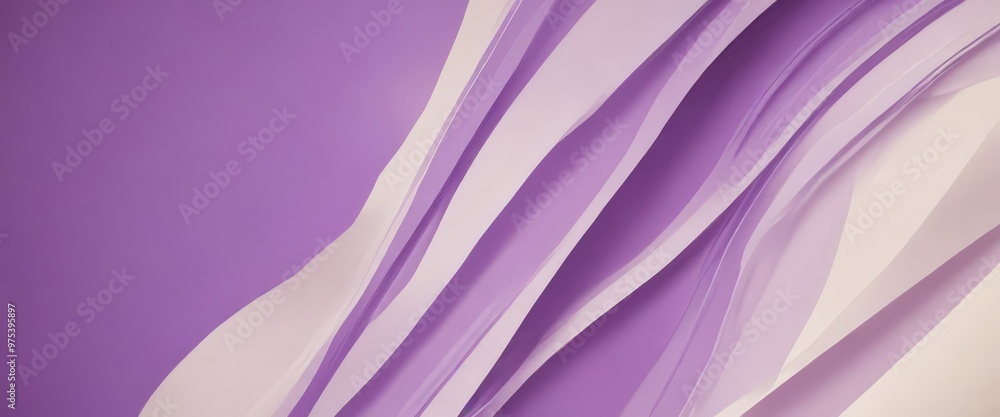 Poster a close-up view of abstract purple and white paper strips arranged in a diagonal pattern, creating a dynamic and visually striking composition.