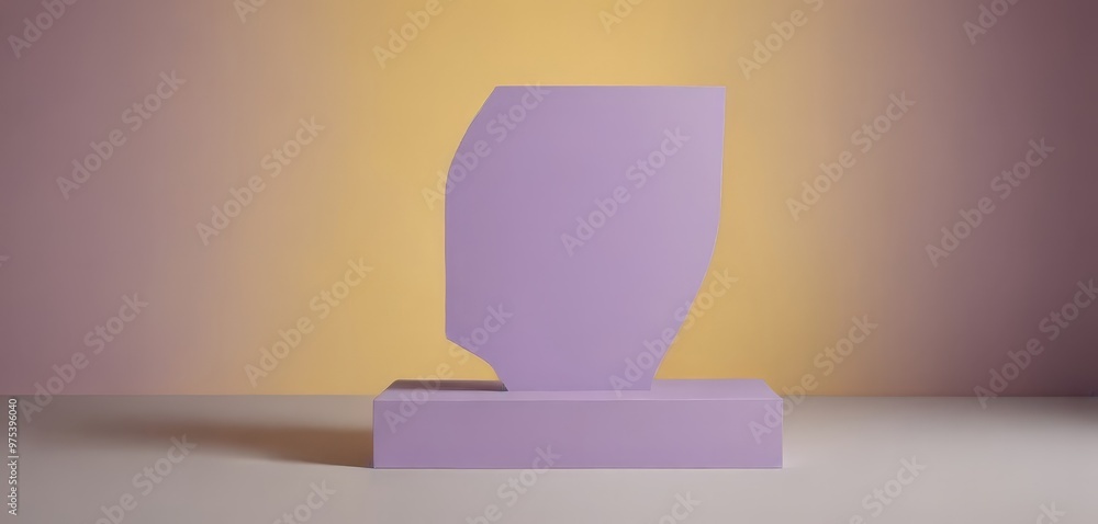 Aufkleber a minimalist sculpture of a purple rectangular form stands on a rectangular base against a gradient 