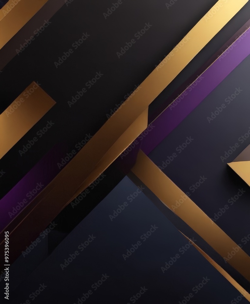 Poster a striking abstract composition of intersecting diagonal lines in varying shades of gold and purple 