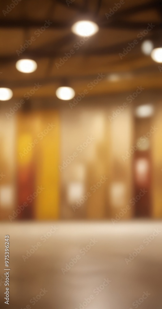 Poster a blurred indoor setting with a focus on the ceiling and a blurred background of a room with a woode