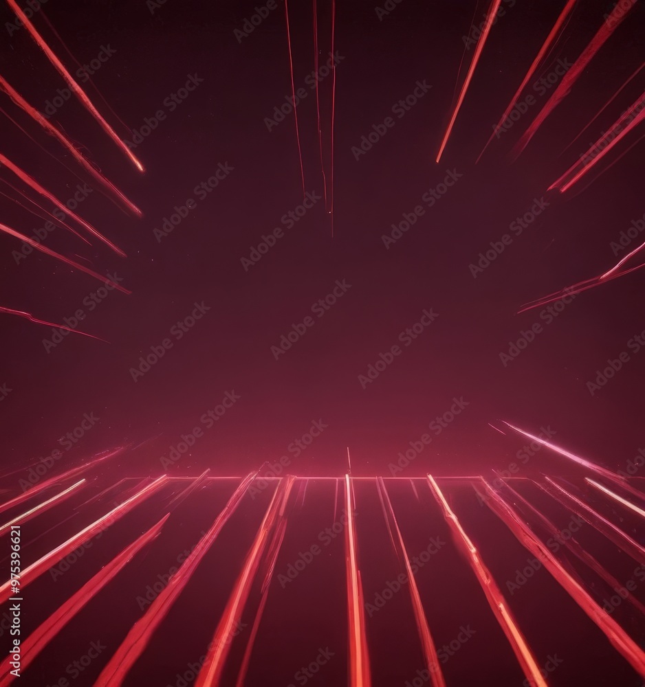 Poster a dark background with a series of red and orange lines radiating outwards, creating a sense of dept
