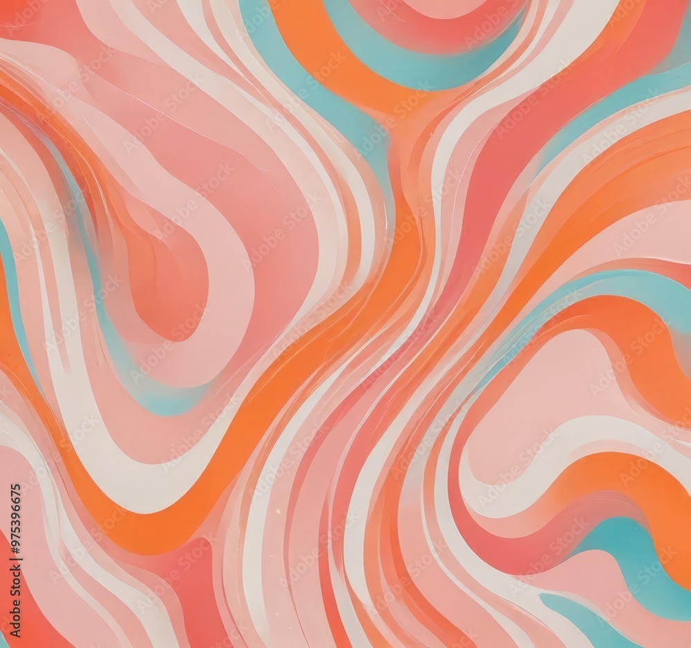 Poster a vibrant abstract pattern composed of overlapping curved lines in various shades of pink, orange, a