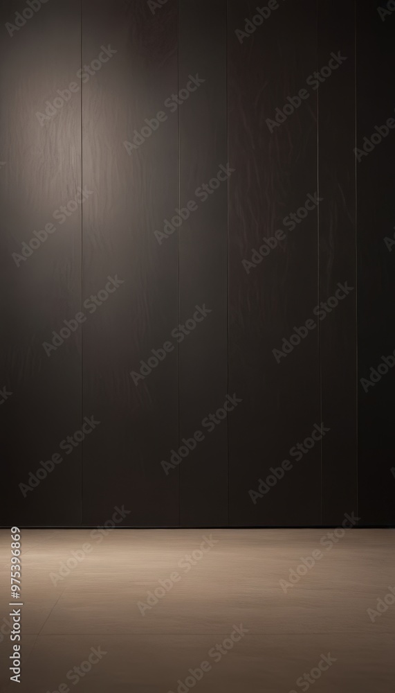 Poster a dark, empty room with a wooden floor and a single light source on the left side, creating a dramat