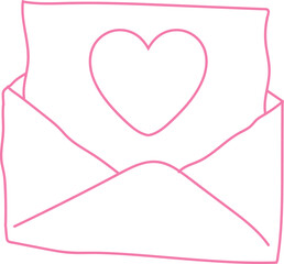 Minimalistic Pink Line Drawing of an Envelope with a Heart for Love and Communication