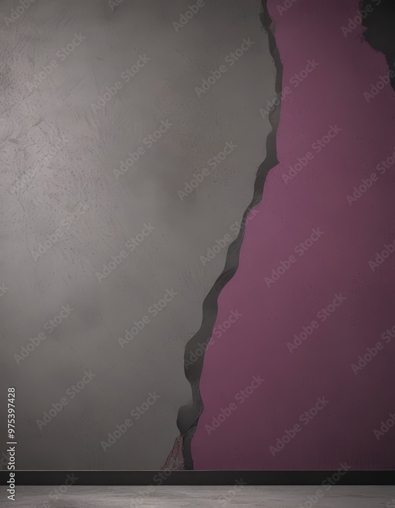 Poster a wall with a vertical crack running through it, transitioning from a light gray color at the top to