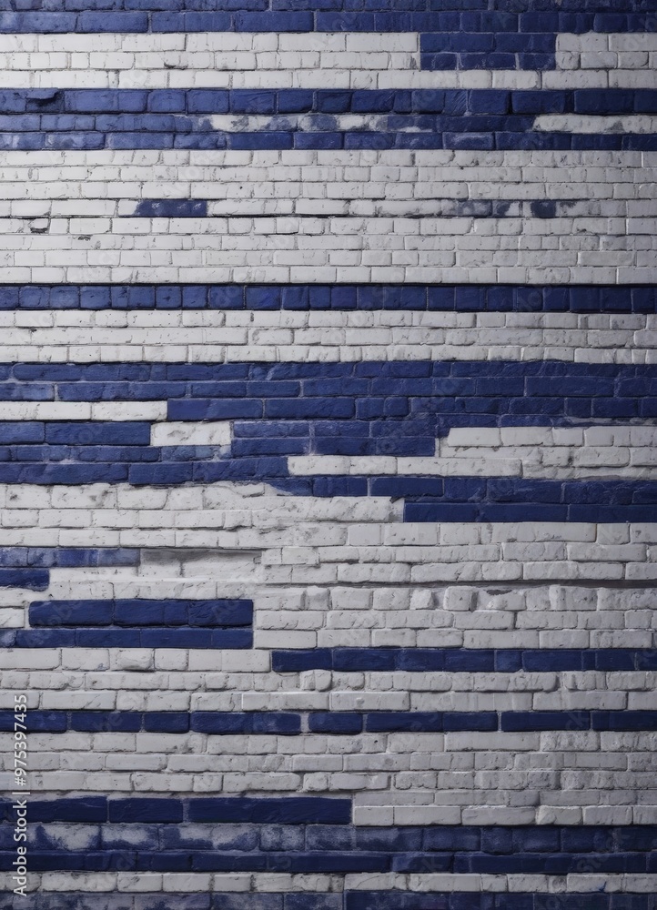 Poster a close-up view of a brick wall with alternating blue and white bricks, creating a textured and visu