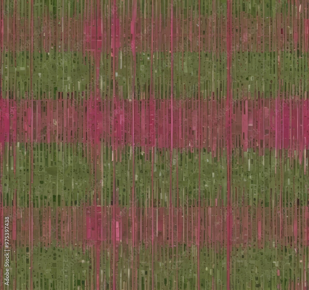 Poster a repeating pattern of vertical lines in shades of green and pink, creating a vibrant and textured b