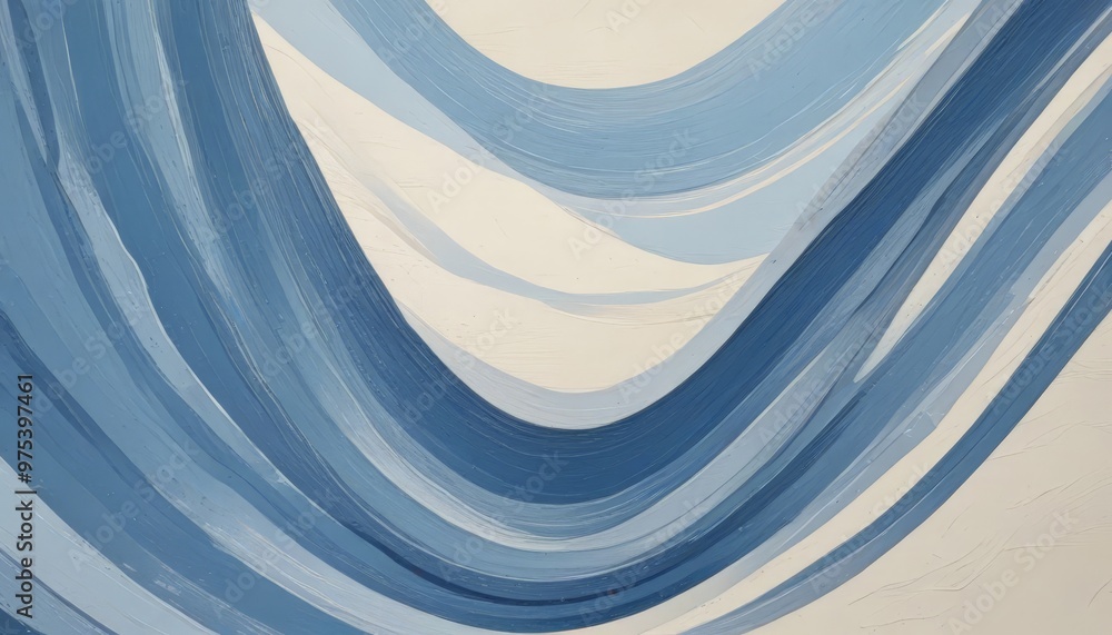 Aufkleber the image is an abstract painting featuring curved lines in shades of blue and white, creating a sen