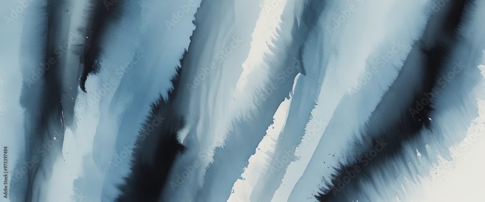 Aufkleber a close-up view of a watercolor painting with vertical lines of varying shades of blue, creating a s