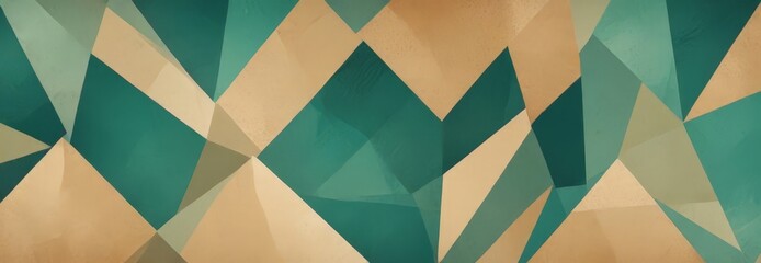 a geometric pattern composed of intersecting lines and triangles in various shades of green, beige, and brown, creating a visually striking abstract design.