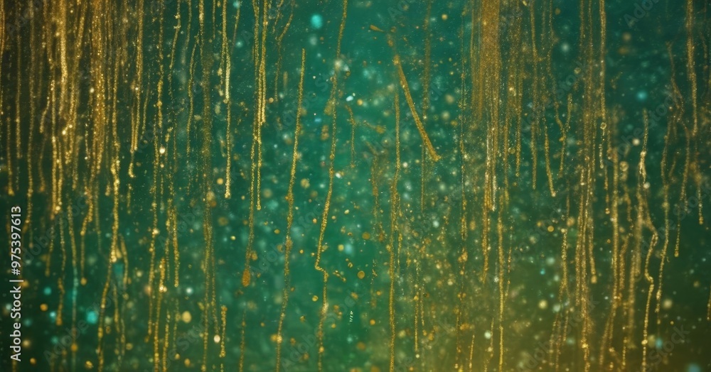 Aufkleber a close-up view of a greenish-blue surface with a pattern of gold-colored strands or lines that appe