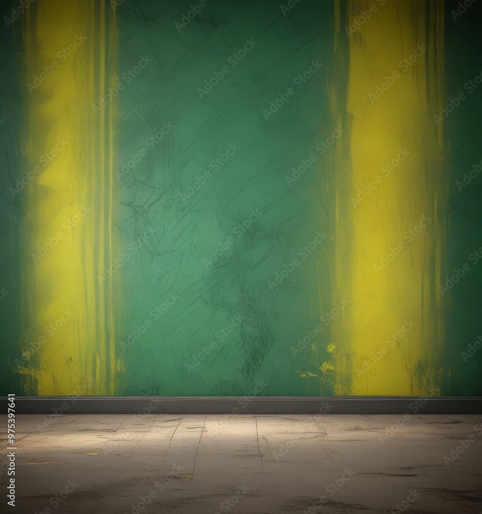 Poster a green wall with yellow vertical stripes, creating a vibrant and dynamic visual effect.