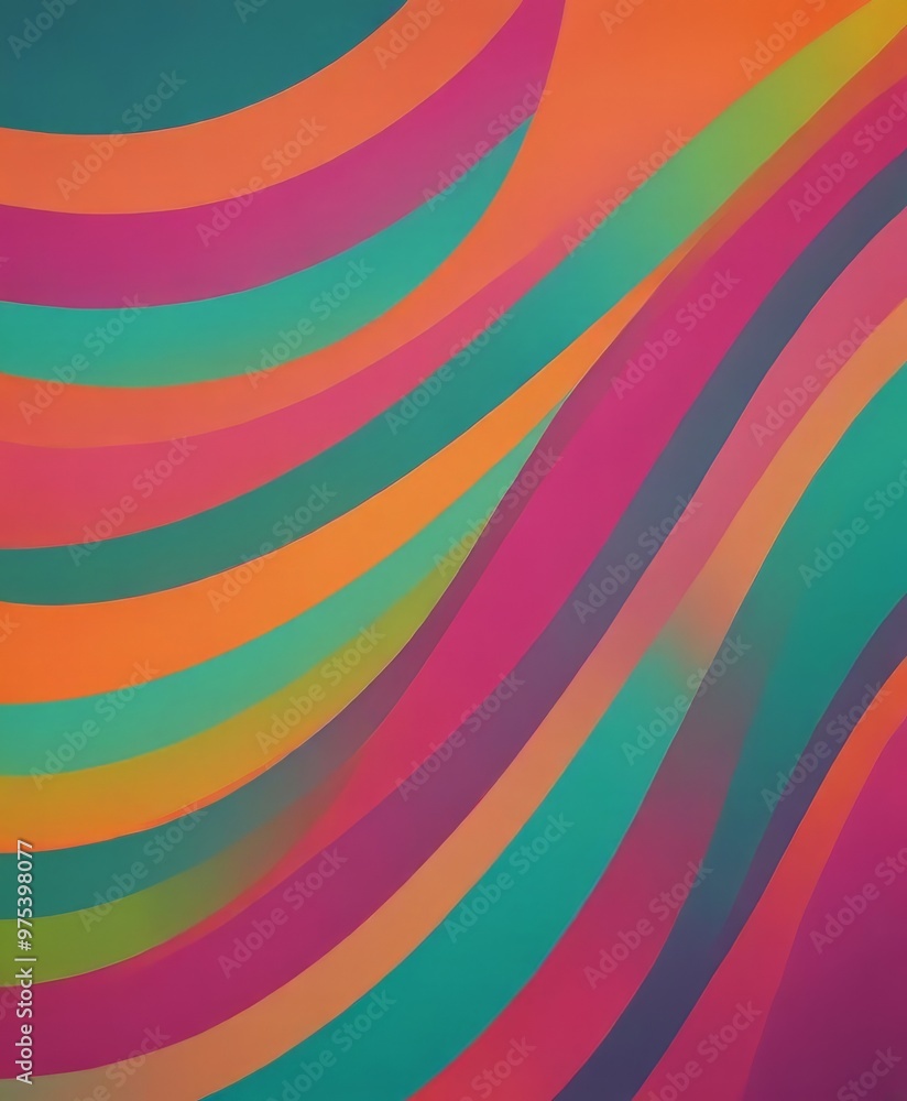 Poster a vibrant abstract composition of overlapping curved lines in various shades of pink, orange, green,