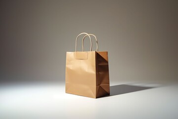 Product shot of high fashion blank no logo paper bag no logo white wall background