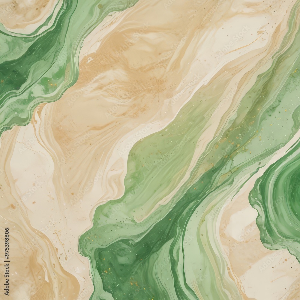 Poster a vibrant abstract pattern with swirling green and beige hues, creating a dynamic and visually capti