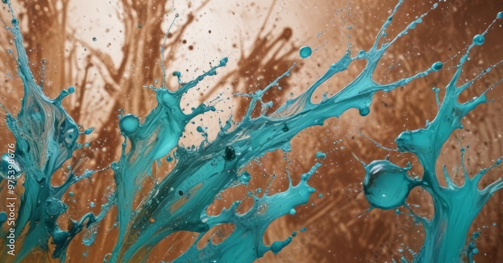 Poster a close-up view of a vibrant splash of blue paint, with the paint droplets and splatters creating a 