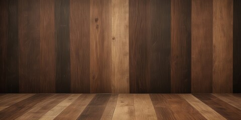 Naklejka premium A wooden wall with vertical planks in various shades of brown, arranged in a horizontal pattern, creating a textured and rustic background.
