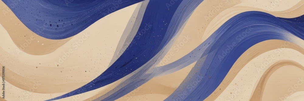 Aufkleber abstract blue and beige brushstrokes arranged in a dynamic, overlapping pattern, creating a sense of