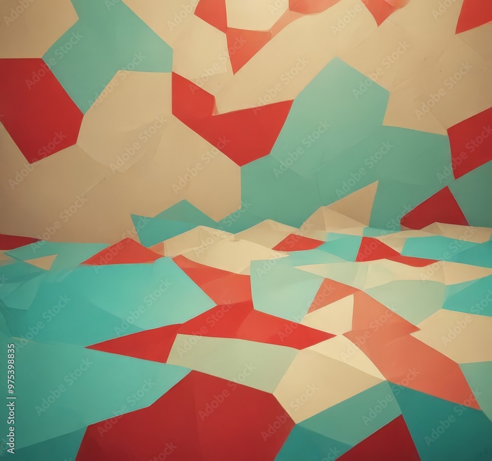 Aufkleber a vibrant abstract composition of overlapping geometric shapes in various shades of red, blue, and g
