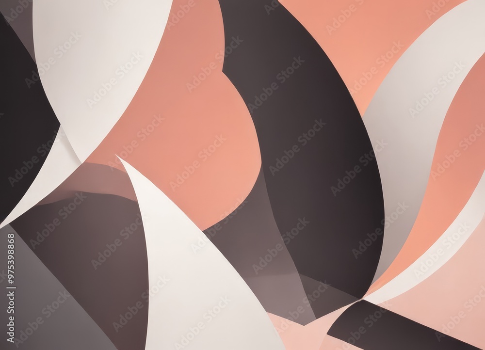 Poster abstract composition featuring overlapping shapes in shades of pink, peach, and black, creating a dy