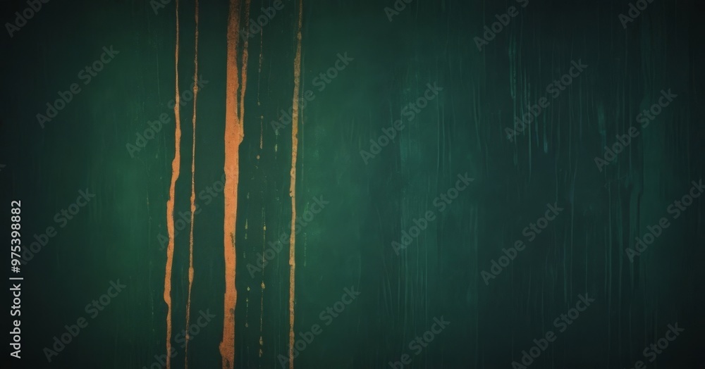 Poster a dark green background with a vertical line of orange paint dripping down the center, creating a se
