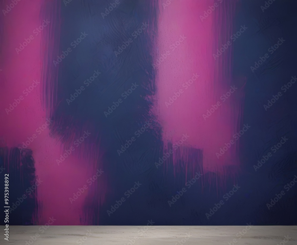 Poster a dark blue wall with streaks of pink paint, creating a dynamic and abstract visual effect.