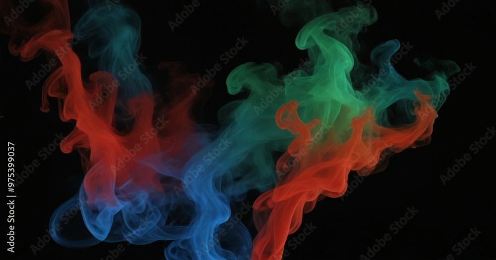 Poster vibrant smoke swirls and dances against a stark black backdrop, creating a mesmerizing display of re