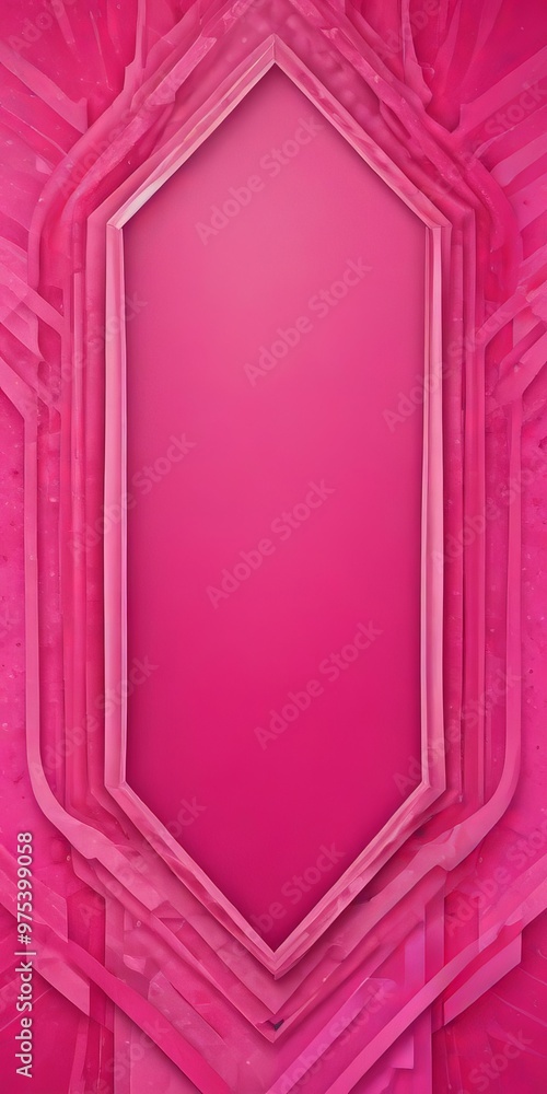 Poster a vibrant pink background with a geometric pattern of intersecting lines and curves, creating a sens