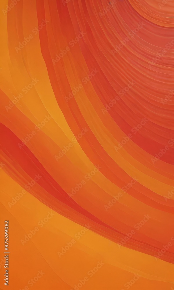 Poster a vibrant abstract composition of overlapping curved lines in shades of orange and red, creating a d