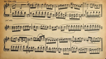 Vintage sheet music with antique musical notes and lyrics