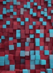 A 3D of a red and blue cube mosaic, with the cubes varying in shades of red and blue, creating a visually striking pattern.