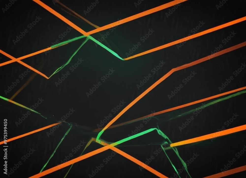 Poster a dark background with intersecting orange and green lines, creating a dynamic and abstract composit