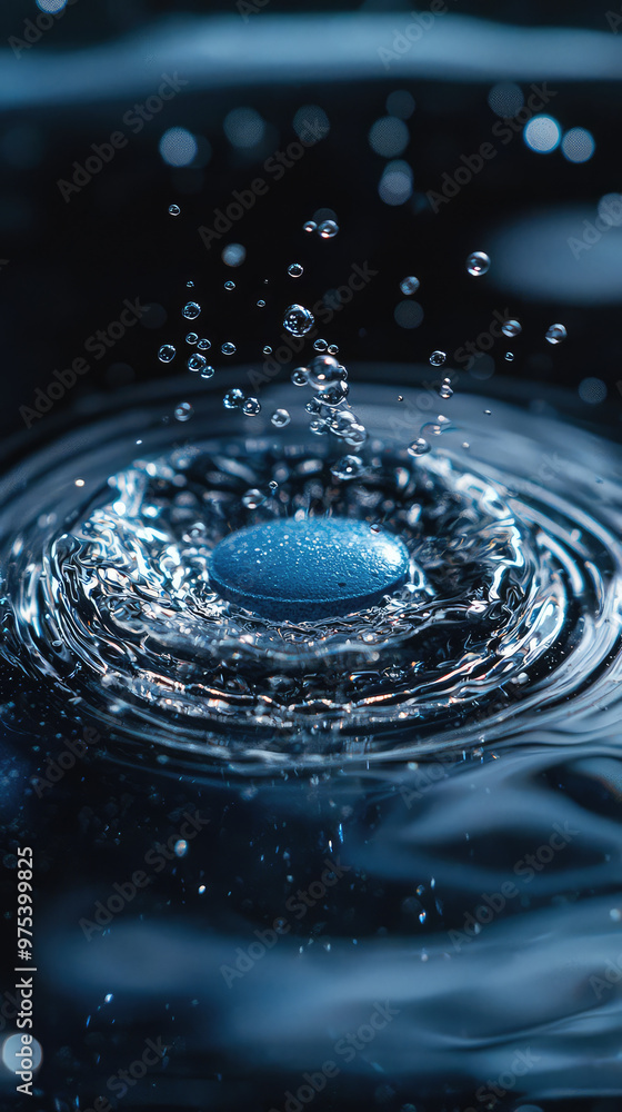 Aufkleber a detailed view of blue pill dissolving in water, creating bubbles and ripples. image captures dynam