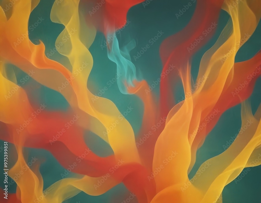 Poster a vibrant abstract pattern of overlapping, curving lines in various shades of orange, yellow, and gr