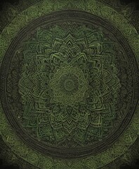 Naklejka premium a detailed mandala design with intricate patterns and a dark green color scheme.