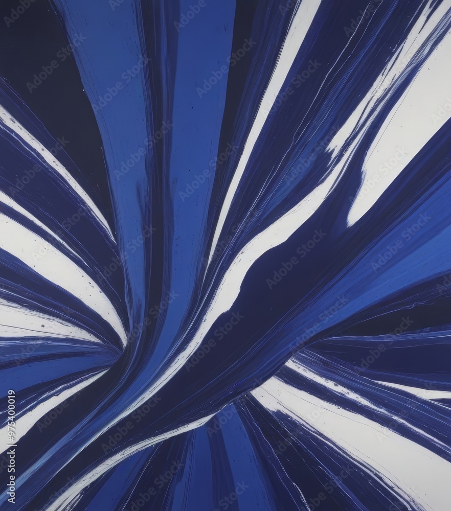 Poster The image is an abstract painting featuring a dynamic interplay of blue and white lines, creating a sense of movement and energy.