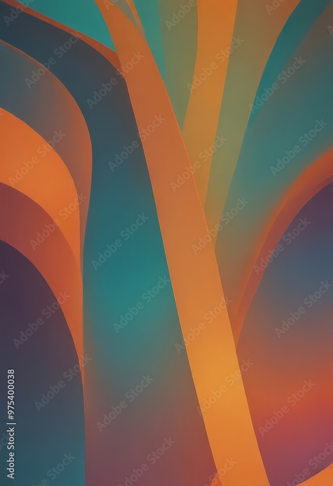 Aufkleber a vibrant abstract composition of overlapping curved lines in various shades of orange, blue, and gr