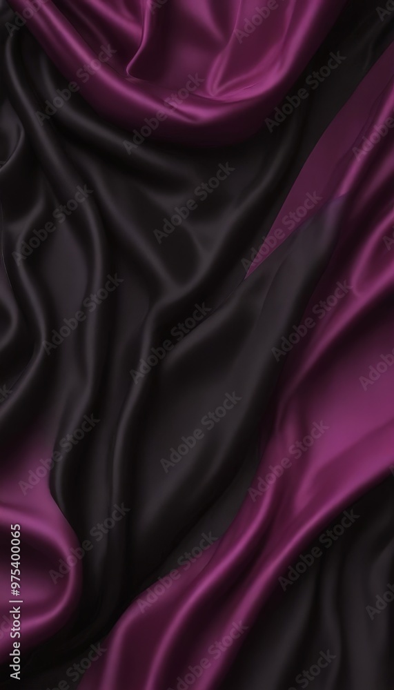 Poster a close-up view of a flowing, silky fabric with a gradient of colors, transitioning from deep black 
