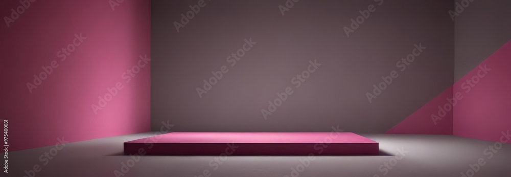 Poster a minimalist stage with a pink platform is set against a backdrop of two walls painted in a gradient