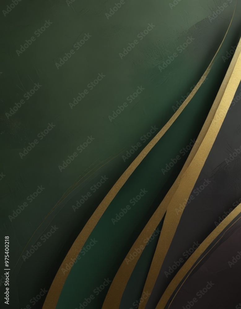Poster a dark green background with a diagonal line of gold and black stripes running across it, creating a
