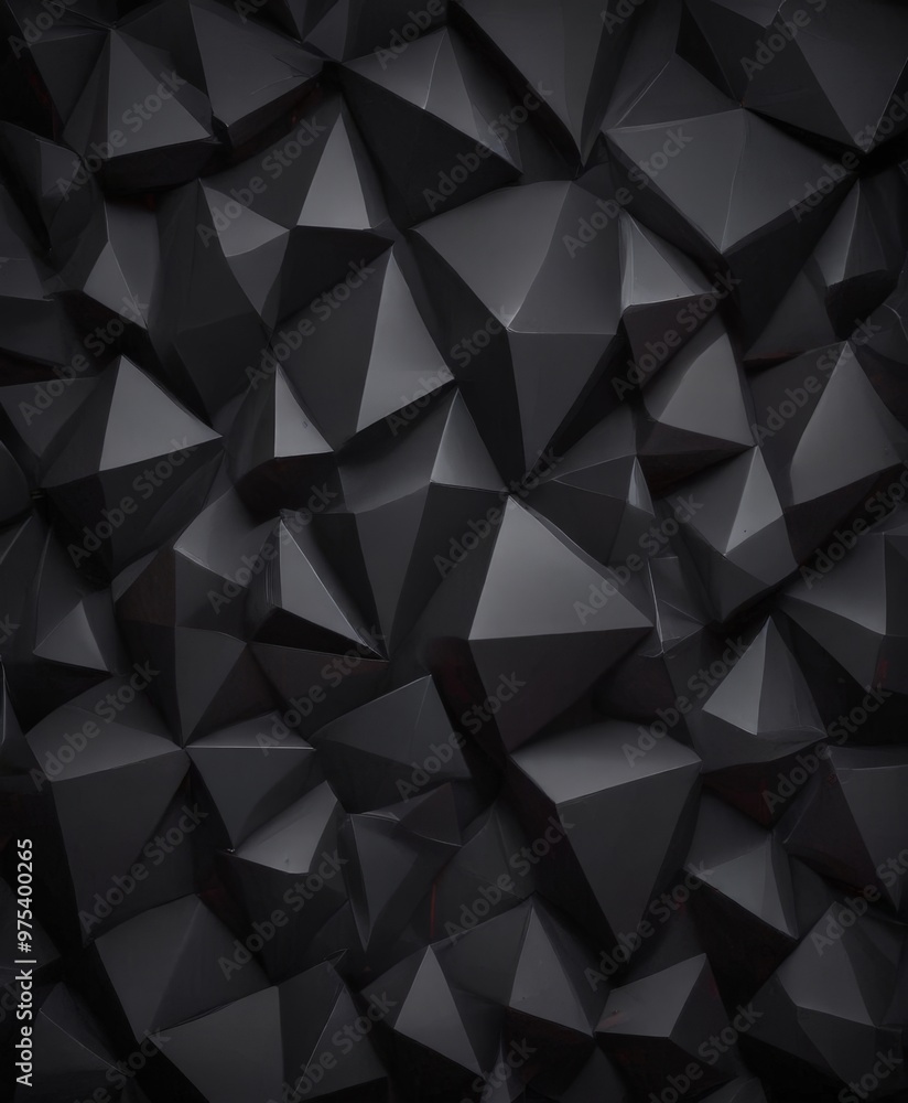 Poster a close-up view of a dark, geometric pattern composed of numerous black triangles arranged in a repe