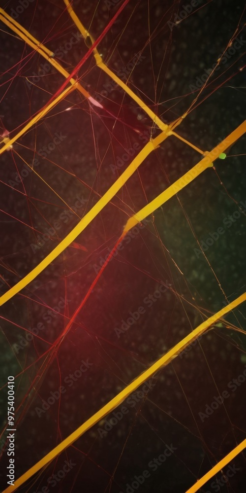 Poster a close-up view of a complex network of intersecting lines and strands, creating a visually striking