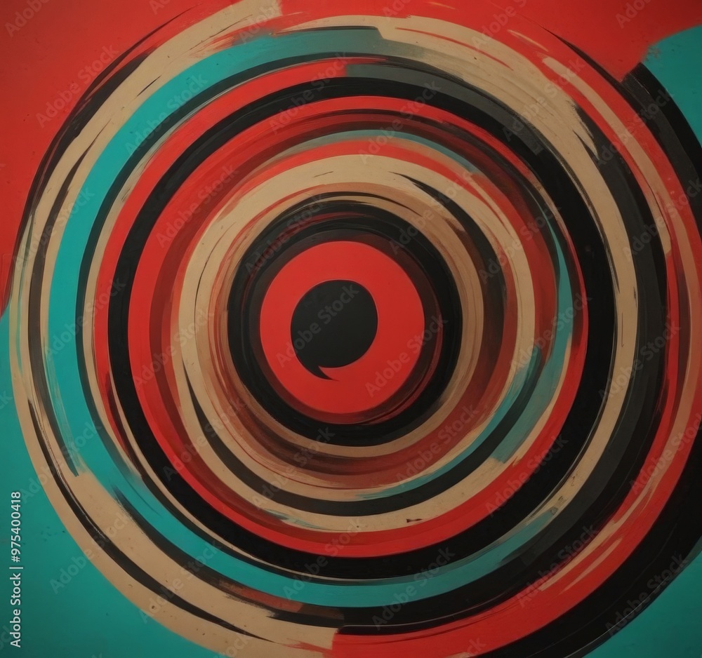 Aufkleber a vibrant abstract composition of concentric circles in various colors, including red, blue, and bla