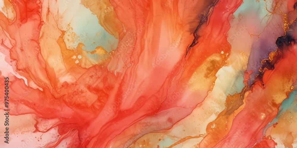 Poster an abstract painting with vibrant colors and fluid brushstrokes, creating a dynamic and energetic co